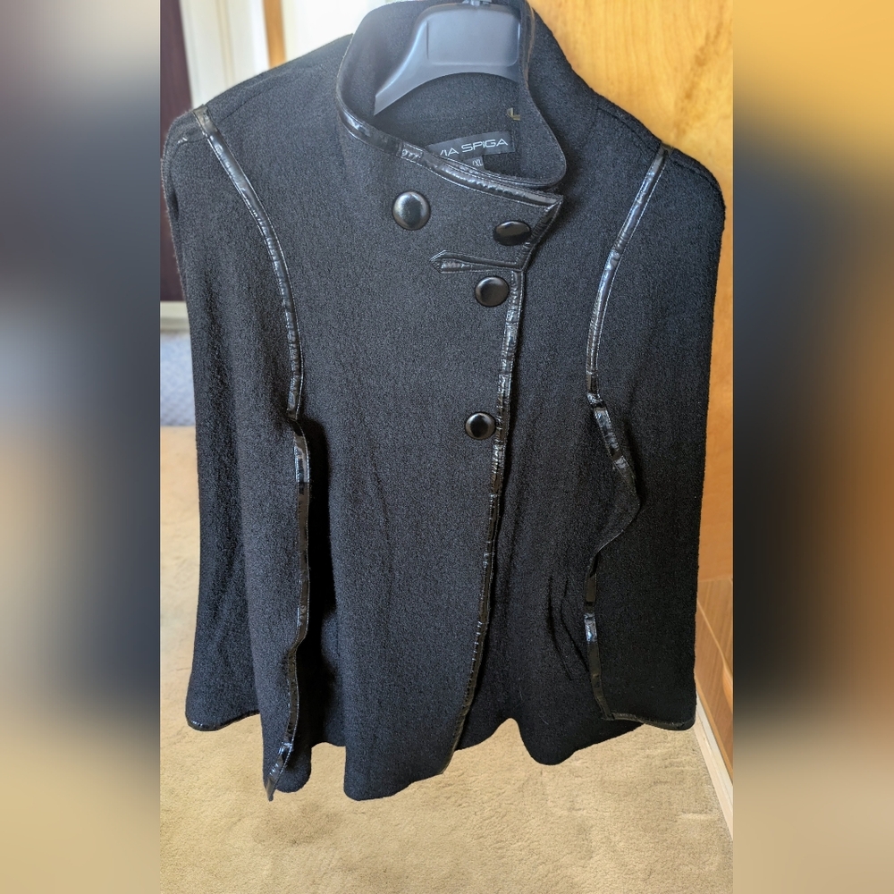 Via Spiga Black Cape with Button Detail